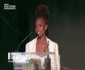 Actress Dominique Thorne accepts her Black Women in Hollywood award.